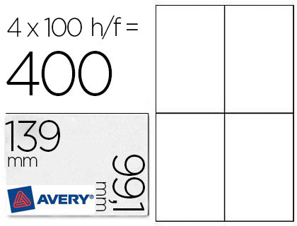 TIQUETTE ADHSIVE AVERY LASER OPAQUE TRS BLANCHE 99.1X139MM BOTE 400 UNITS