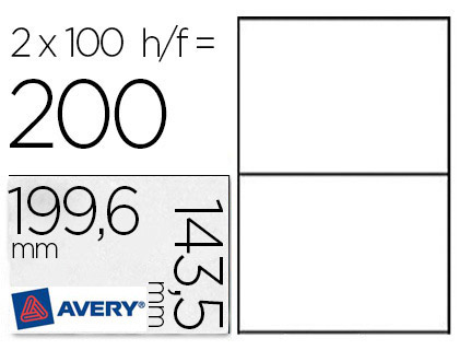 TIQUETTE ADHSIVE AVERY LASER OPAQUE TRS BLANCHE 199.6X143.5MM BOTE 200 UNITS