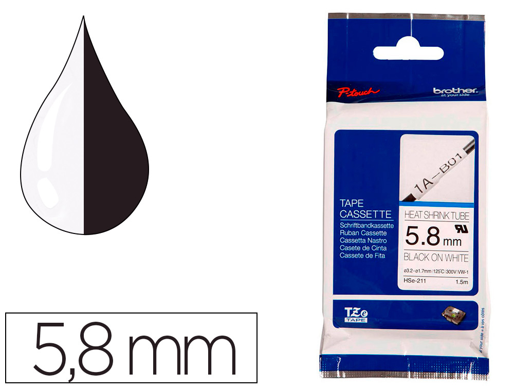 RUBAN BROTHER THERMORETRACTIBLE HSE 211     5,8MM ETIQUETTE IMPRESSION    NOIR/BLANC