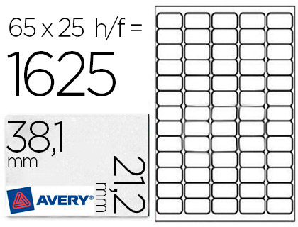 TIQUETTE ADHSIVE AVERY EXPDITEUR LASER JET D'ENCRE 38.1X21.2MM BLANCHE ENLEVABLE SANS TRACE BOTE 1625 UNITS