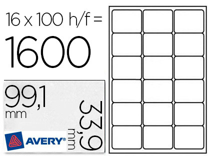 TIQUETTE ADHSIVE AVERY LASER COLOGIQUE ENVELOPPES CLASSIQUES 99.1X33.9MM BOTE 1600 UNITS
