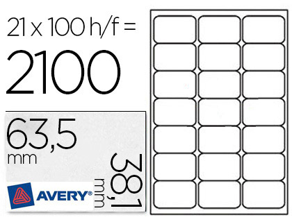 TIQUETTE ADHSIVE AVERY LASER COLOGIQUE ENVELOPPES CLASSIQUES 63.5X38.1MM BOTE 2100 UNITS