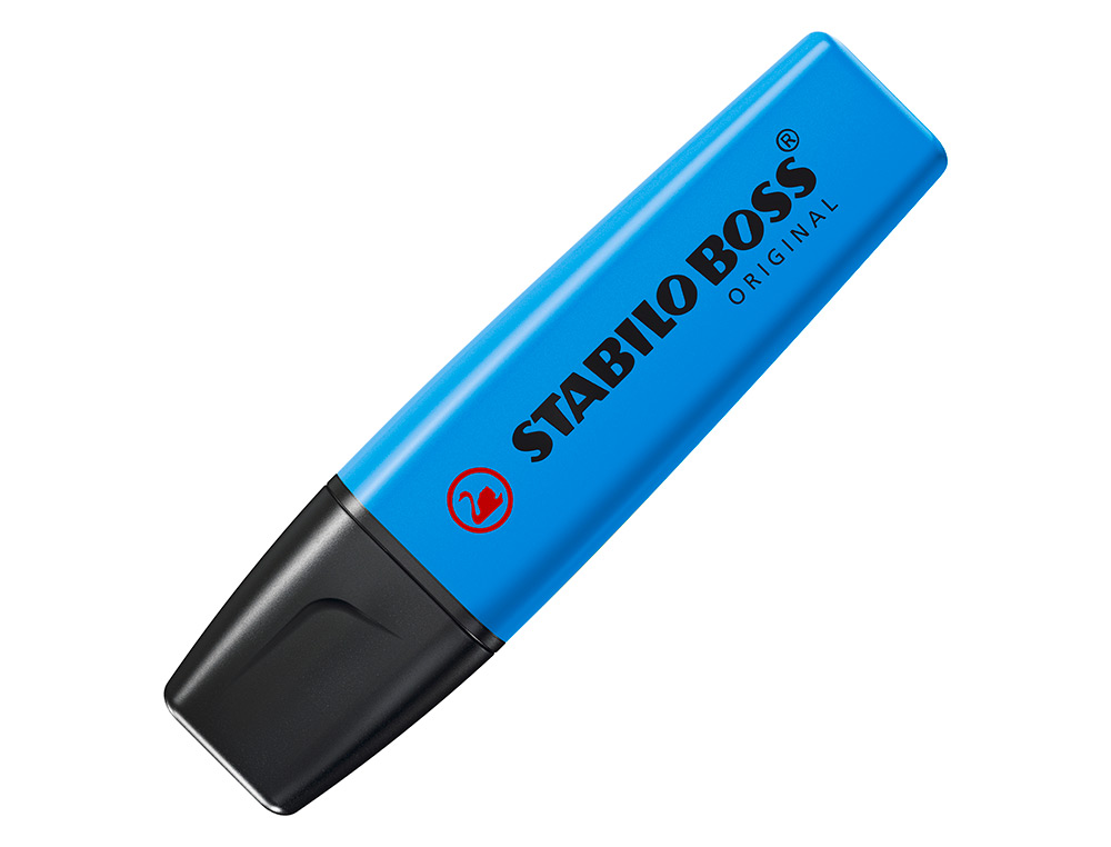 SURLIGNEUR STABILO BOSS TRACÉ 2/5MM POINTE BISEAUTÉE ENCRE UNIVERSELLE BASE EAU RÉSISTANTE LUMIÈRE COLORIS BLEU