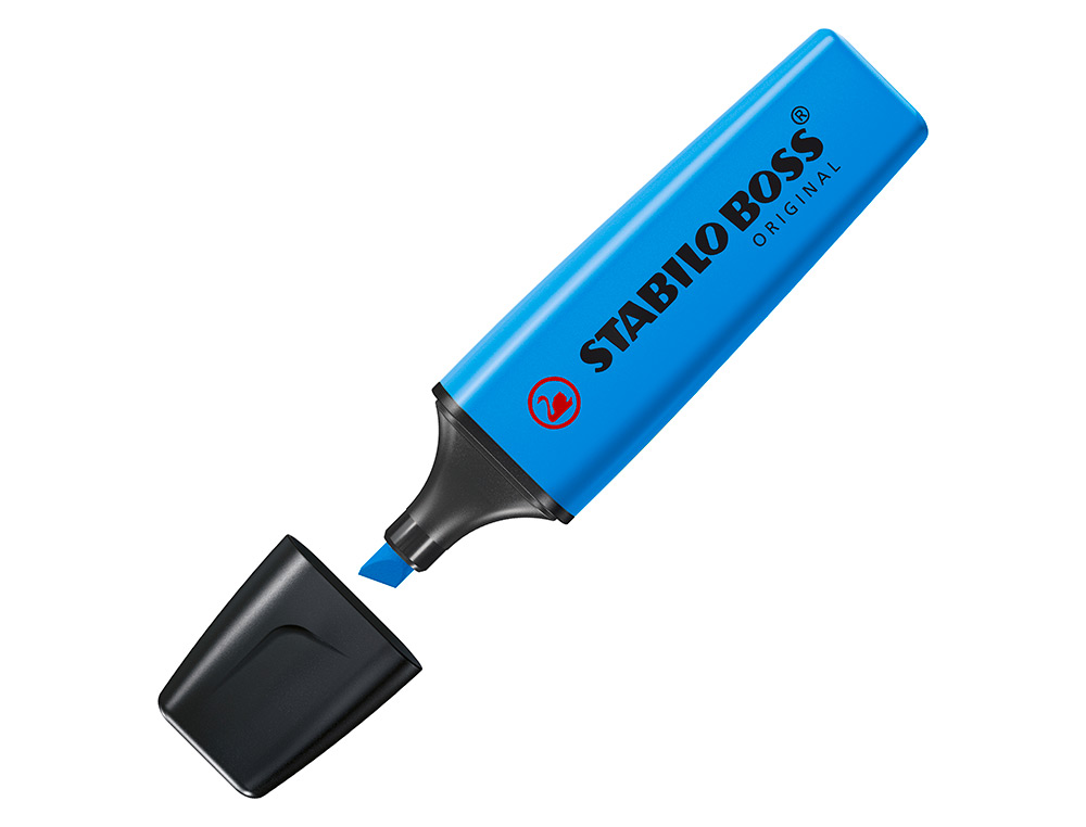 SURLIGNEUR STABILO BOSS TRACÉ 2/5MM POINTE BISEAUTÉE ENCRE UNIVERSELLE BASE EAU RÉSISTANTE LUMIÈRE COLORIS BLEU