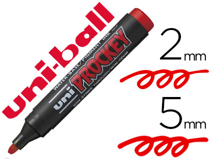MARQUEUR UNIBALL UNI PROCKEY PERMANENT POINTE BISEAUTE TRAC 2/5MM ENCRE SANS ALCOOL CORPS PLASTIQUE COLORIS ROUGE