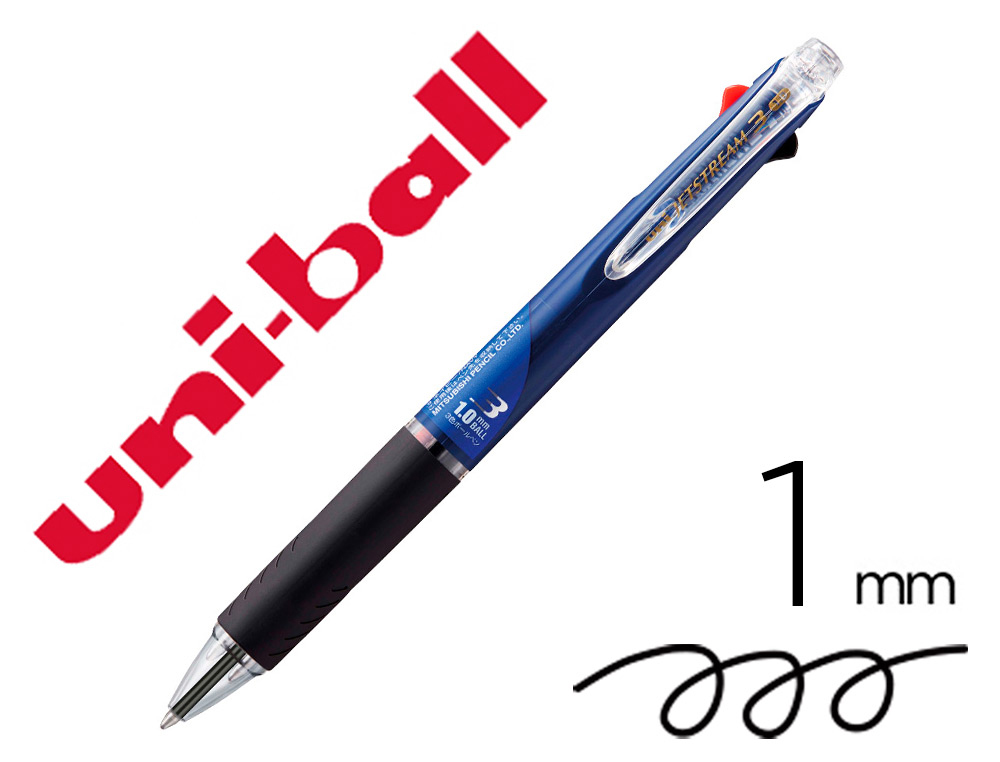 ROLLER UNIBALL JETSTREAM RETRACTABLE RECHARGEABLE      POINTE MOYENNE 1MM  3         COULEURS CORPS BLEU