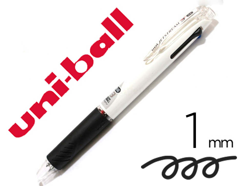 ROLLER UNIBALL JETSTREAM RETRACTABLE                   POINTE MOYENNE 1 MM 3         COULEURS CORPS BLANC