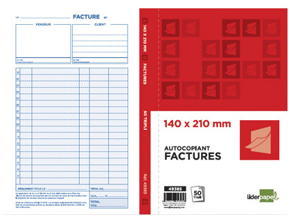 MANIFOLD AUTOCOPIANT LIDERPAPEL FACTURES 140X210MM 50 TRIPLIS