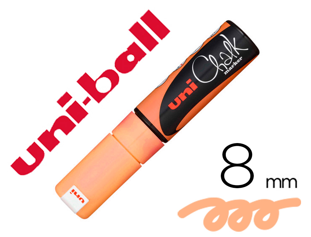 MARQUEUR CRAIE UNIBALL CHALK POINTE BISEAUTEE LARGE 8MM IDEALE ARDOISE VITRINE RESISTE PLUIE COLORIS ORANGE FLUO