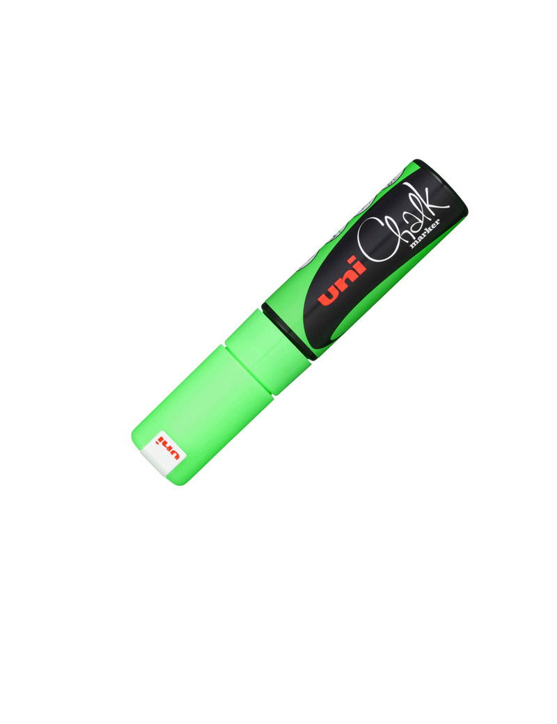 MARQUEUR CRAIE UNIBALL CHALK POINTE BISEAUTEE LARGE 8MM IDEALE ARDOISE VITRINE RESISTE PLUIE COLORIS VERT FLUO