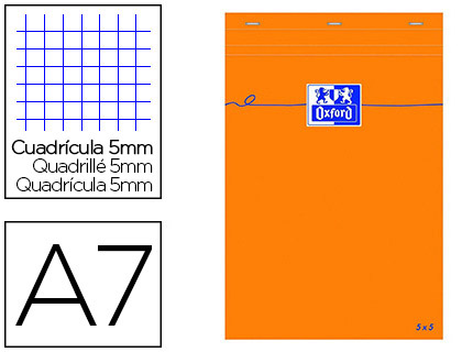 BLOC BUREAU OXFORD A7 PAPIER VLIN SURFIN AGRAF EN TTE COUVERTURE ENVELOPPANTE 74X105MM 80F 80G 5X5 COLORIS ORANGE