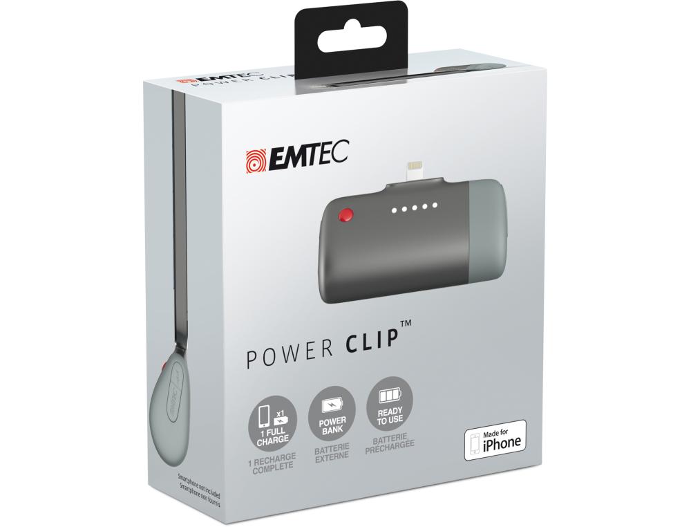 CHARGEUR 2600MAH APPLE EMTEC CHARGEUR POWER BANK 2600 MAH POWER CLIP U400 POUR SMARTPHONE APPLE EMTEC